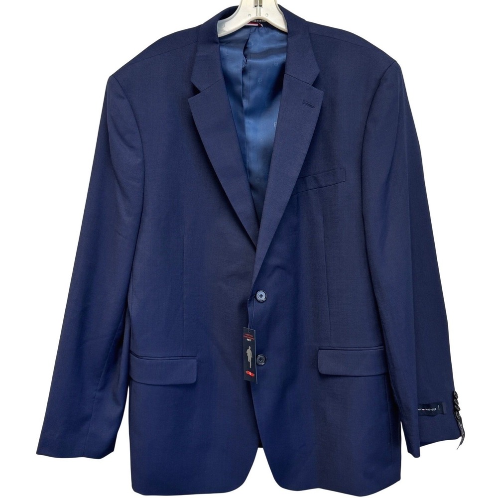 TOMMY‎ HILFIGER Stretch Performance Suit Jacket Mens 46R Navy Sport Coat Blazer